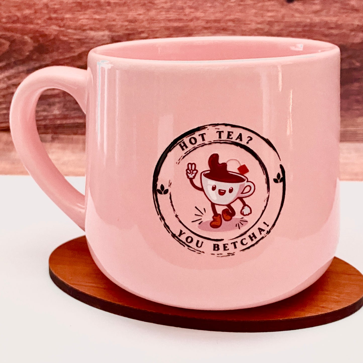 Pink Ceramic Mug "Hot Tea? You Betcha!" Retro Inspired Perfect for Hot Drinks & Cereal