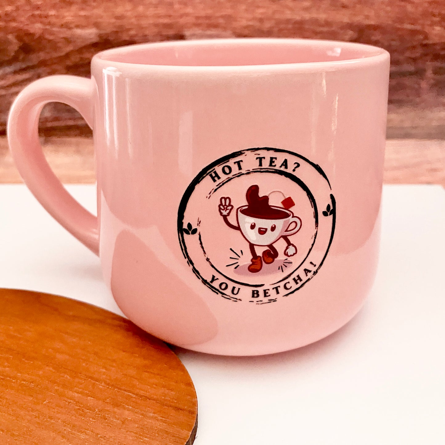 Pink Ceramic Mug "Hot Tea? You Betcha!" Retro Inspired Perfect for Hot Drinks & Cereal