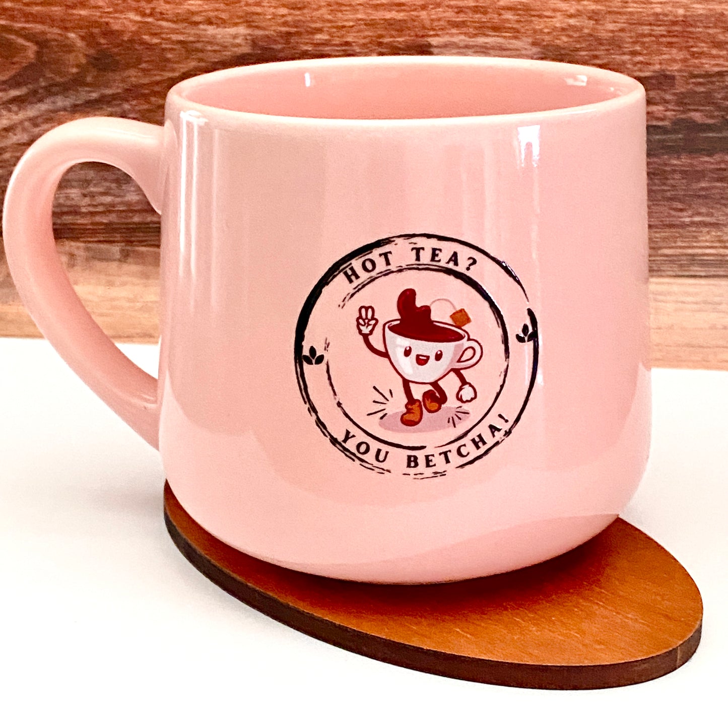 Pink Ceramic Mug "Hot Tea? You Betcha!" Retro Inspired Perfect for Hot Drinks & Cereal