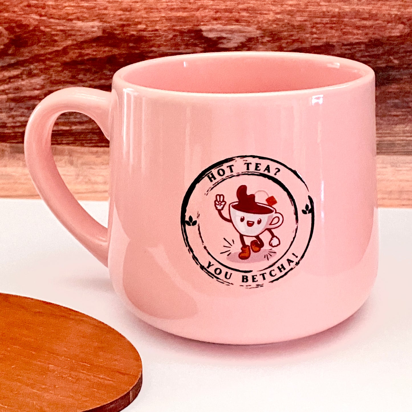 Pink Ceramic Mug "Hot Tea? You Betcha!" Retro Inspired Perfect for Hot Drinks & Cereal