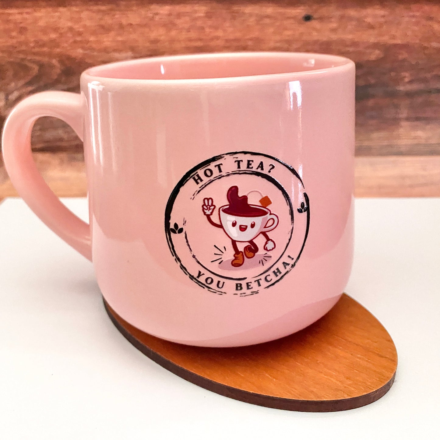 Pink Ceramic Mug "Hot Tea? You Betcha!" Retro Inspired Perfect for Hot Drinks & Cereal