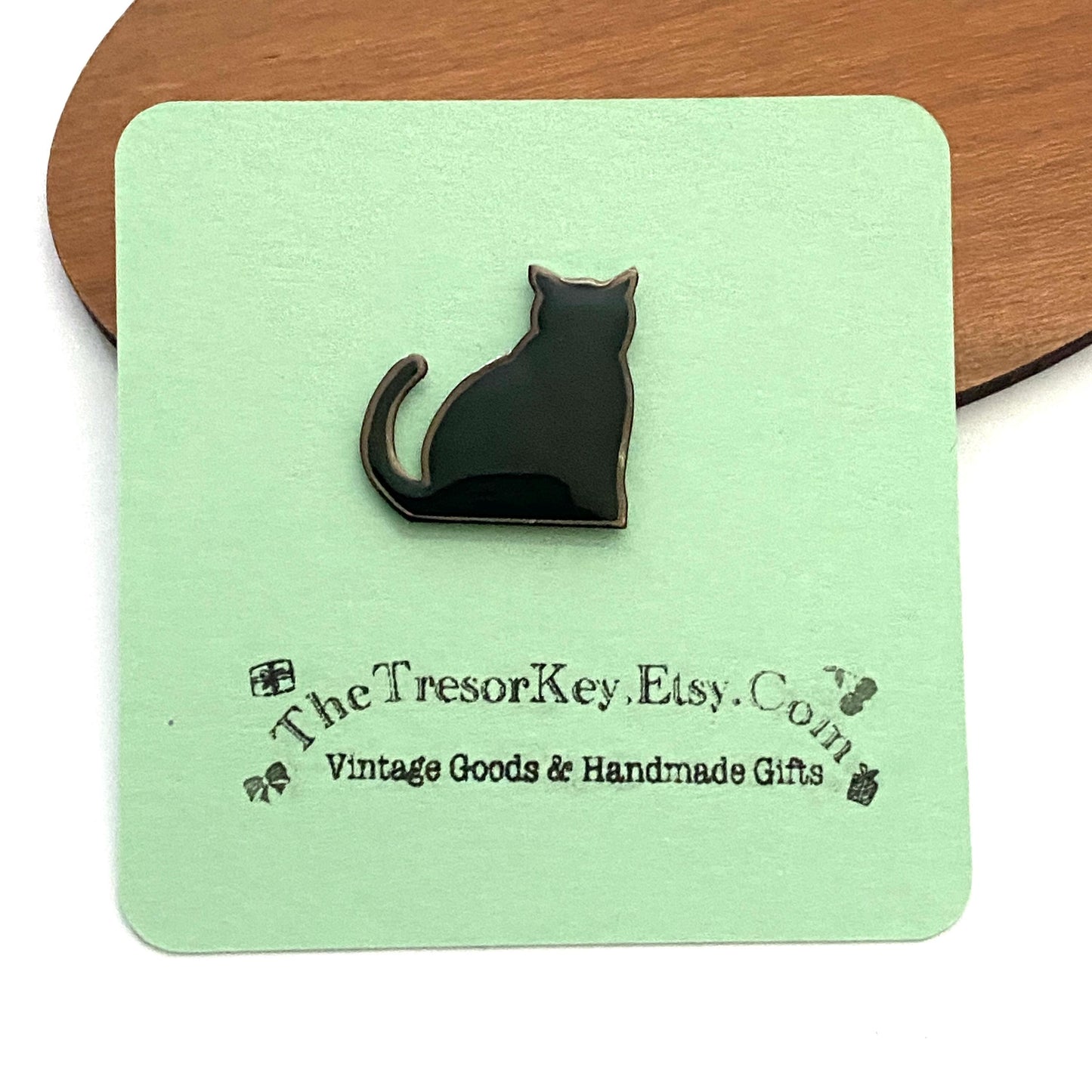 Vintage Cat Pin Brooch Black Enamel Cat Shaped Lapel Pin