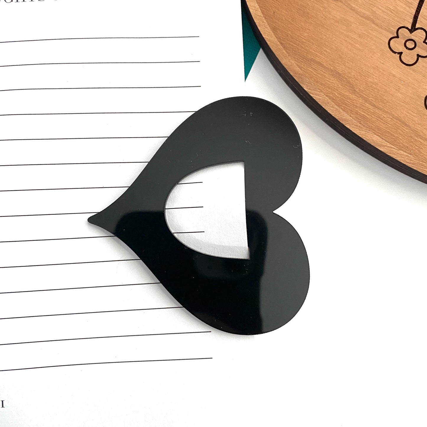 Heart Bookmark, Unique Black Heart Shaped Bookmark, Acrylic Page Clip