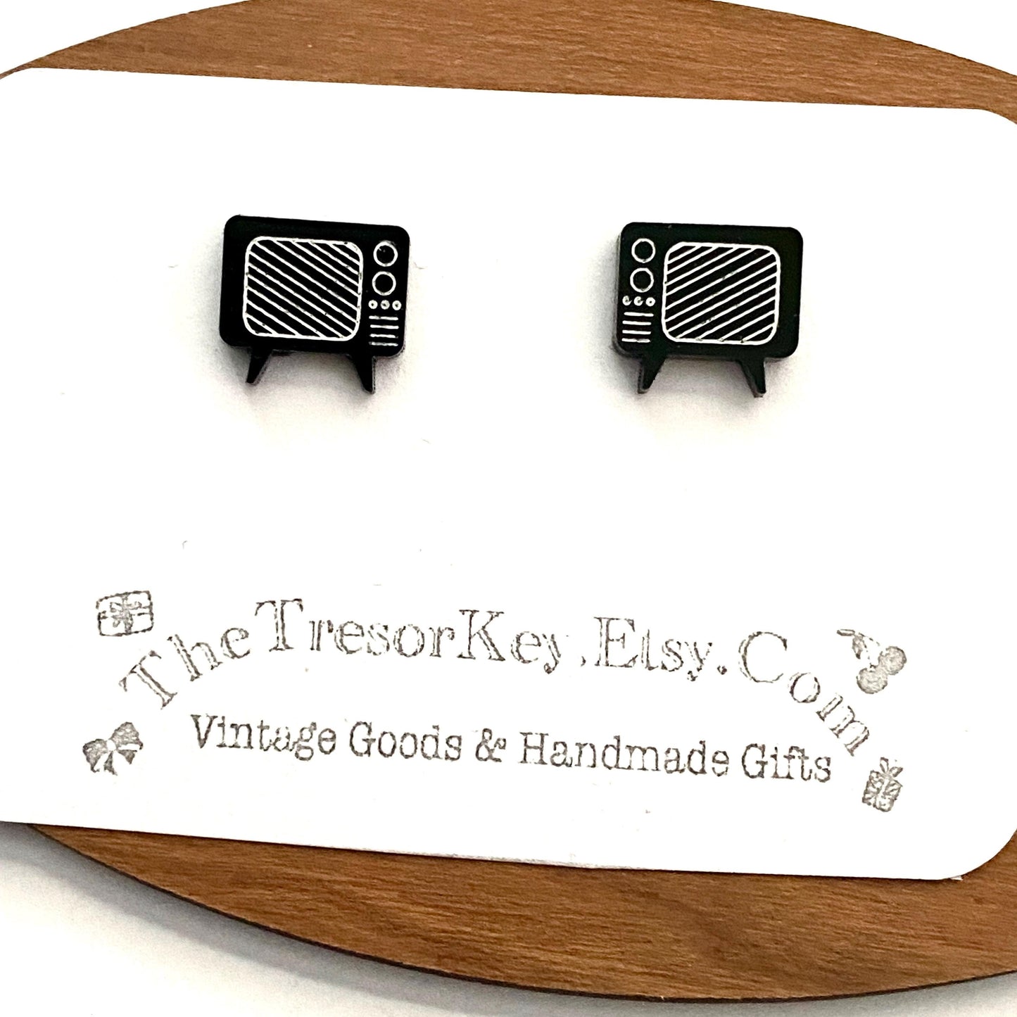 Retro TV Stud Earrings, Black and White Retro Television Shaped Earrings