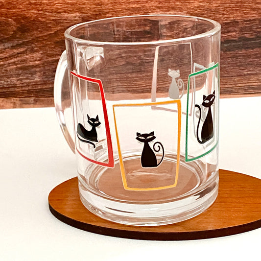 Retro-Inspired Atomic Cat Glass Mug – 12 oz Vintage-Style Drinkware for Cat Lovers