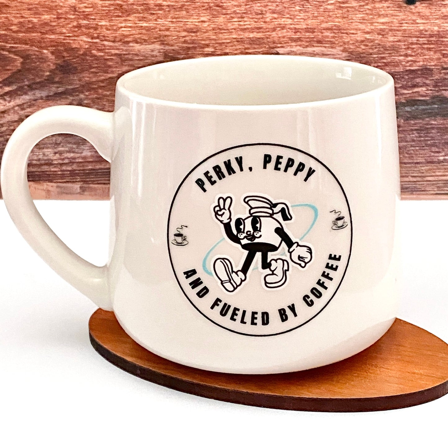 Coffee Mug Retro Diner Inspired "Perky, Peppy, & Fueled By Coffee" Perfect for Hot Drinks & Cereal