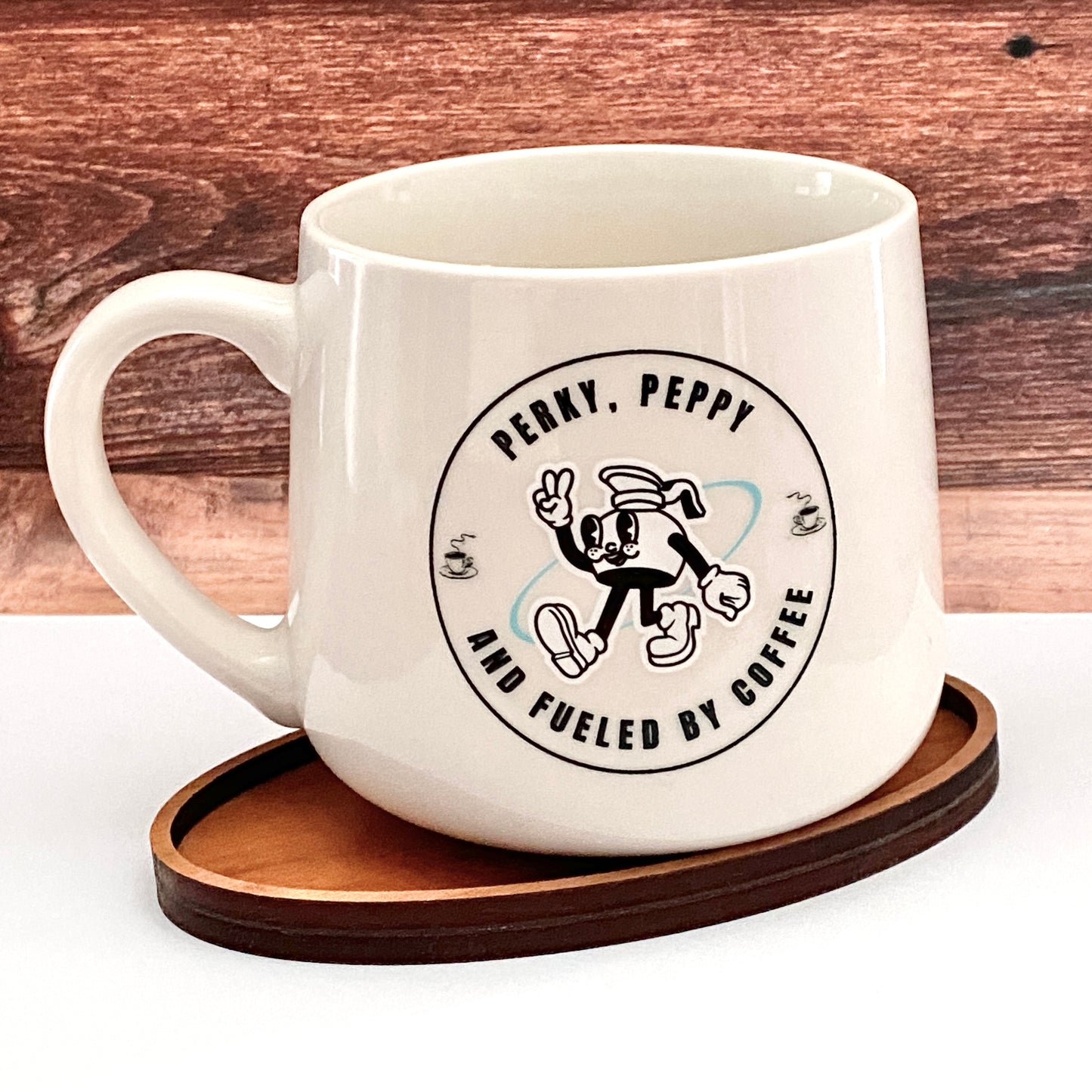 Coffee Mug Retro Diner Inspired "Perky, Peppy, & Fueled By Coffee" Perfect for Hot Drinks & Cereal