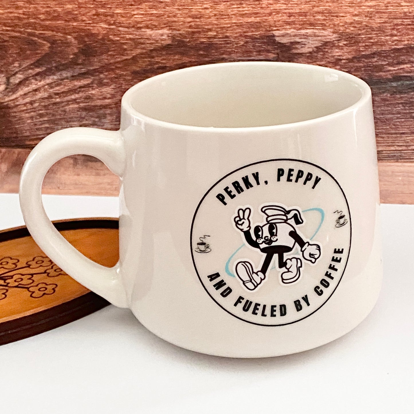 Coffee Mug Retro Diner Inspired "Perky, Peppy, & Fueled By Coffee" Perfect for Hot Drinks & Cereal