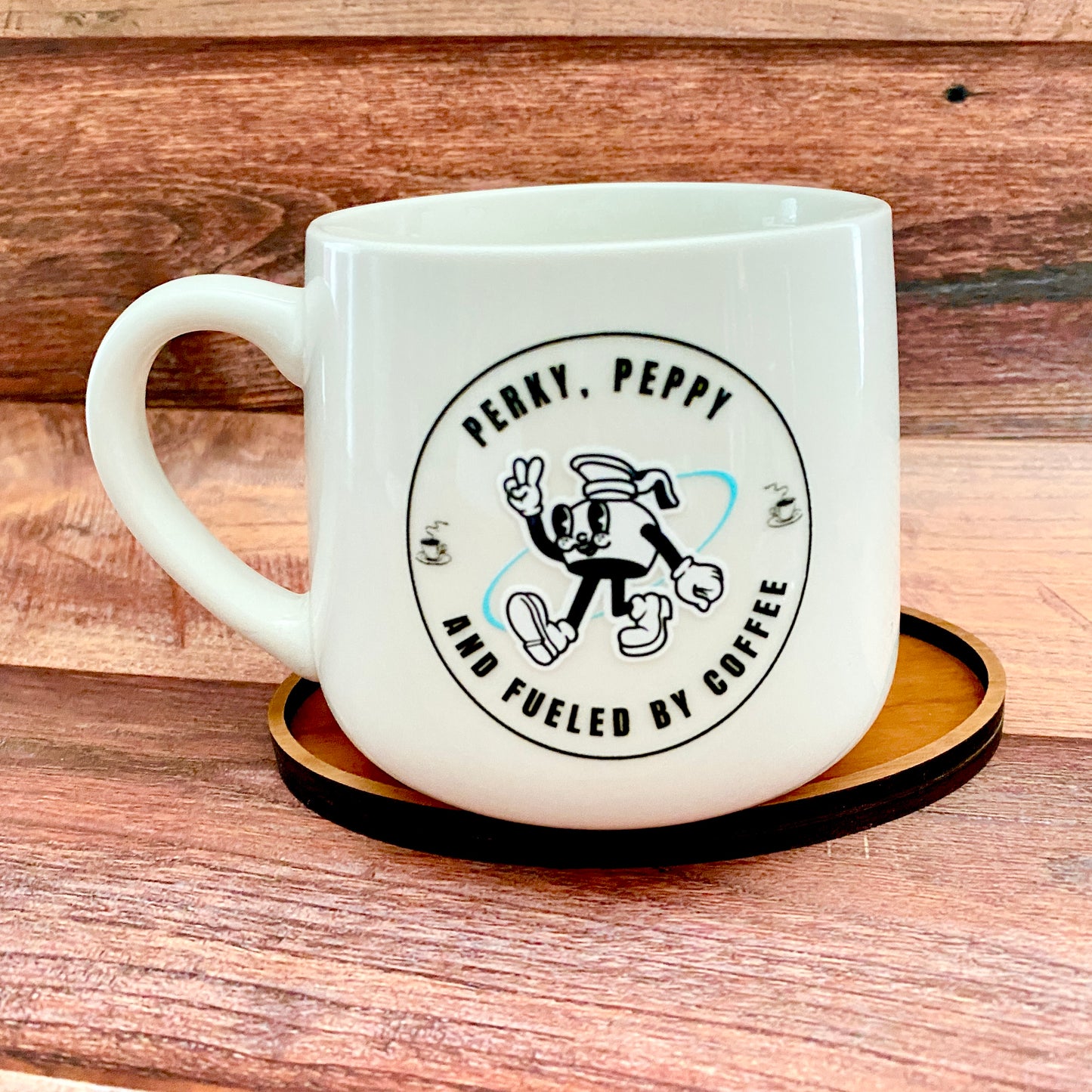 Coffee Mug Retro Diner Inspired "Perky, Peppy, & Fueled By Coffee" Perfect for Hot Drinks & Cereal