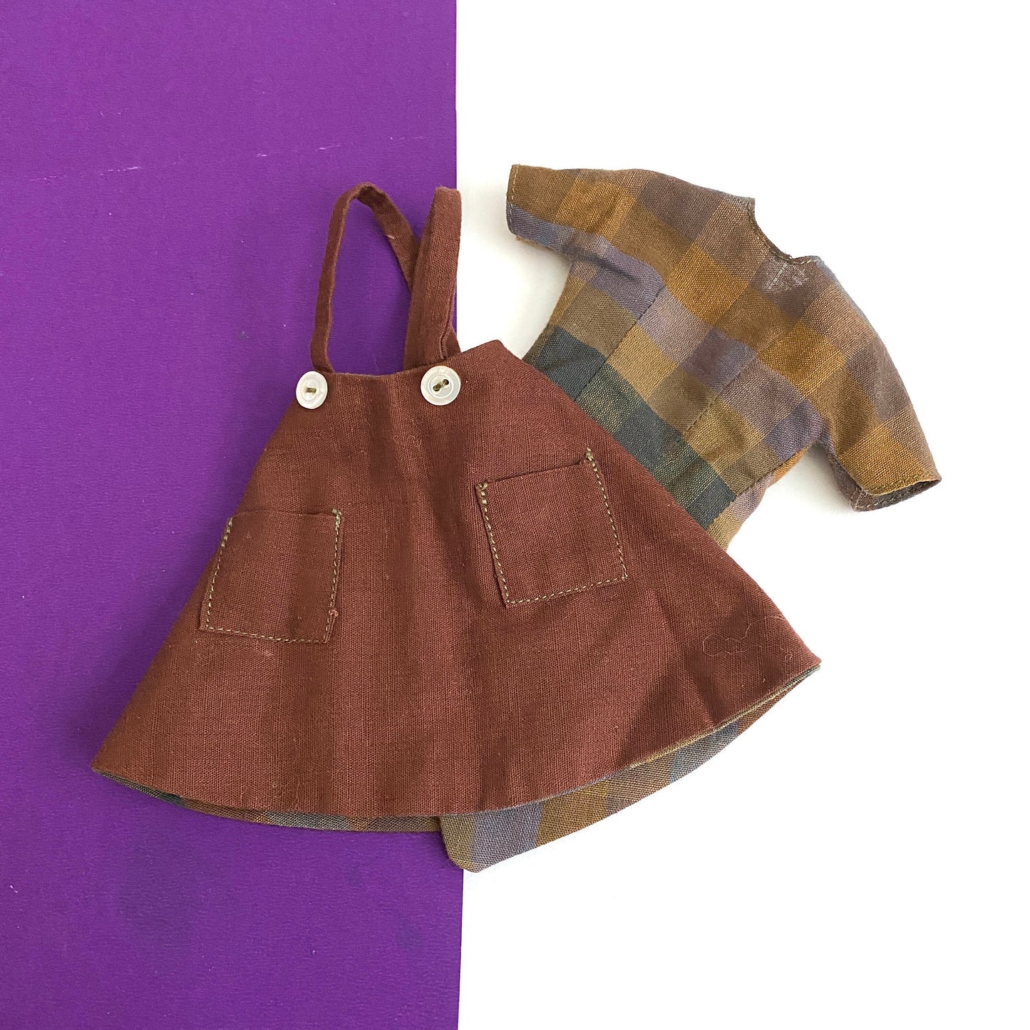 Vintage Tammy Doll Two-Piece Jumper Dress Set Homemade Outfit Blouse & Jumper 1960s