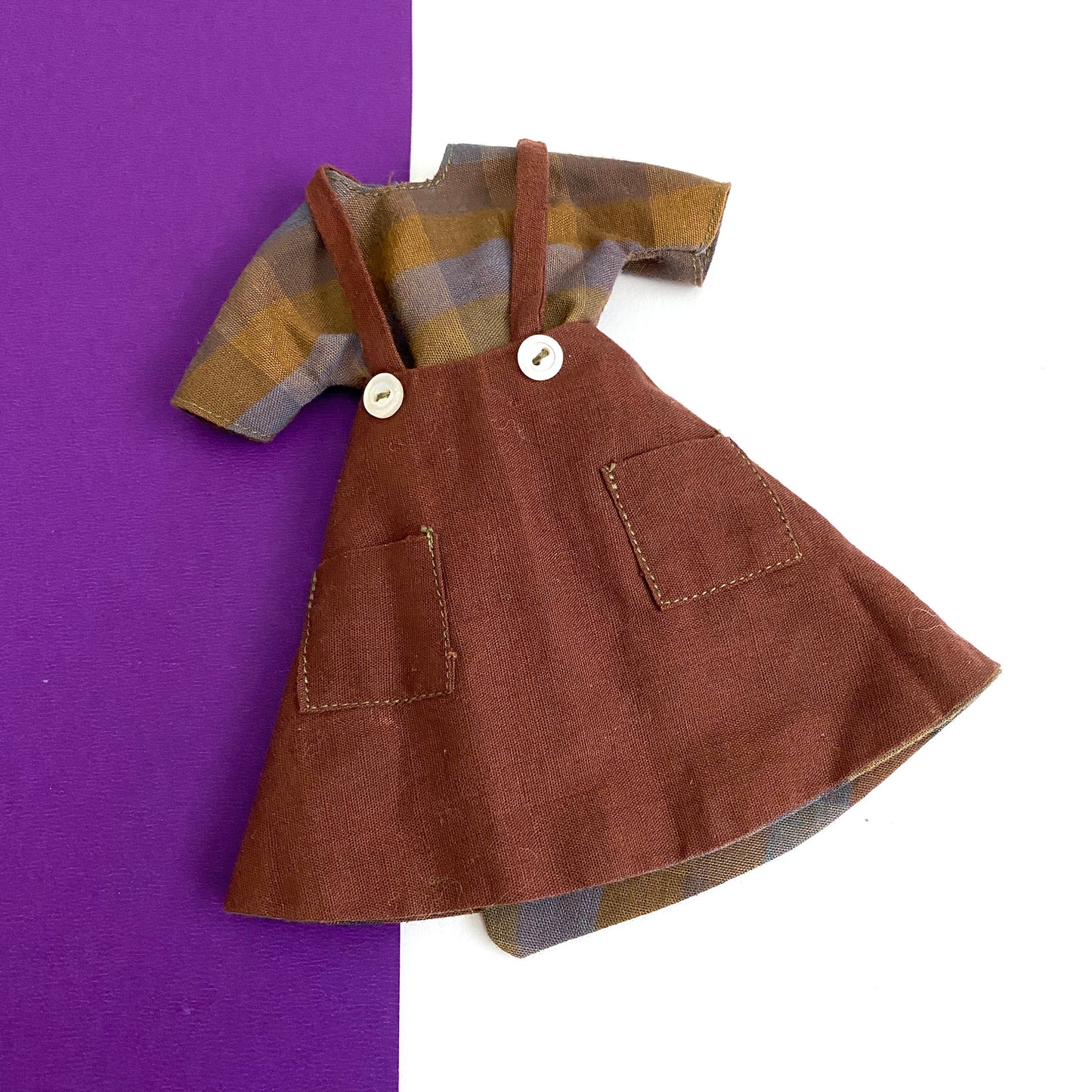Vintage Tammy Doll Two-Piece Jumper Dress Set Homemade Outfit Blouse & Jumper 1960s