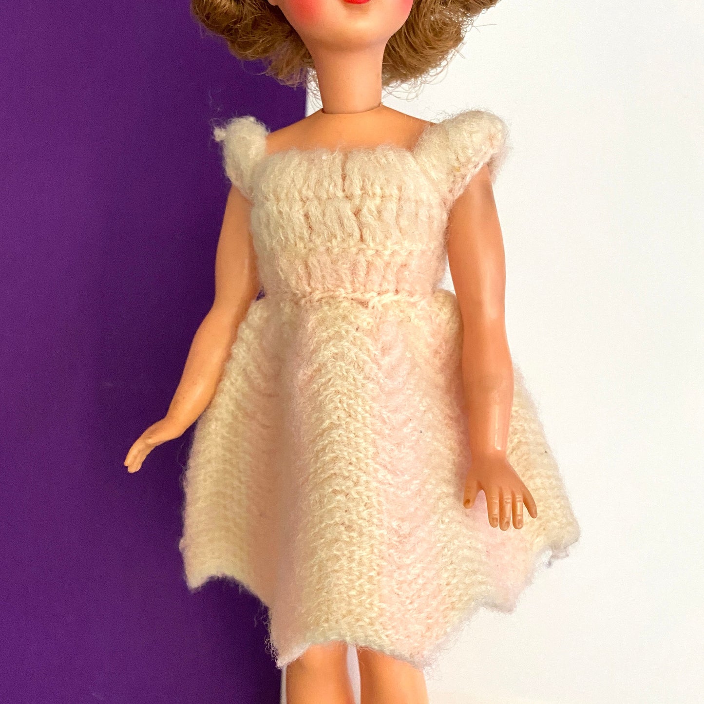 Vintage Tammy Doll Dress Knit Knack, Pink & White Knit Dress #9917