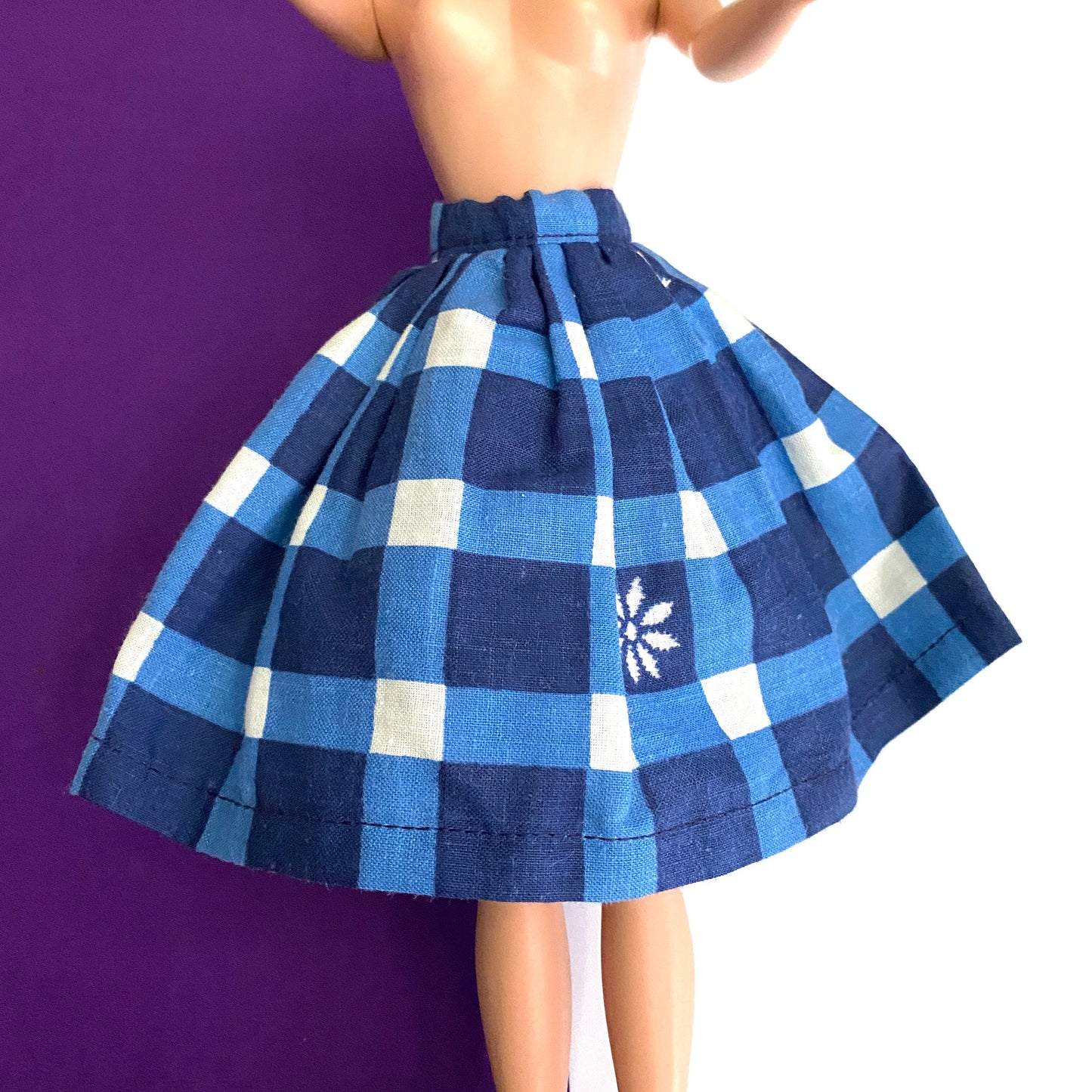 Vintage 1960s Barbie Skirt Advance Pattern #9939 Blue & White with White Flower Accents