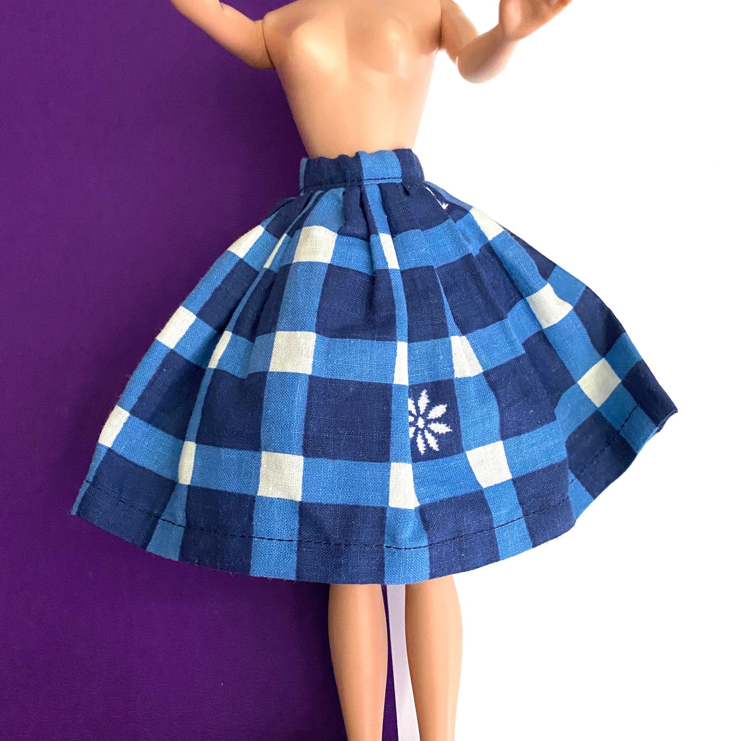 Vintage 1960s Barbie Skirt Advance Pattern #9939 Blue & White with White Flower Accents