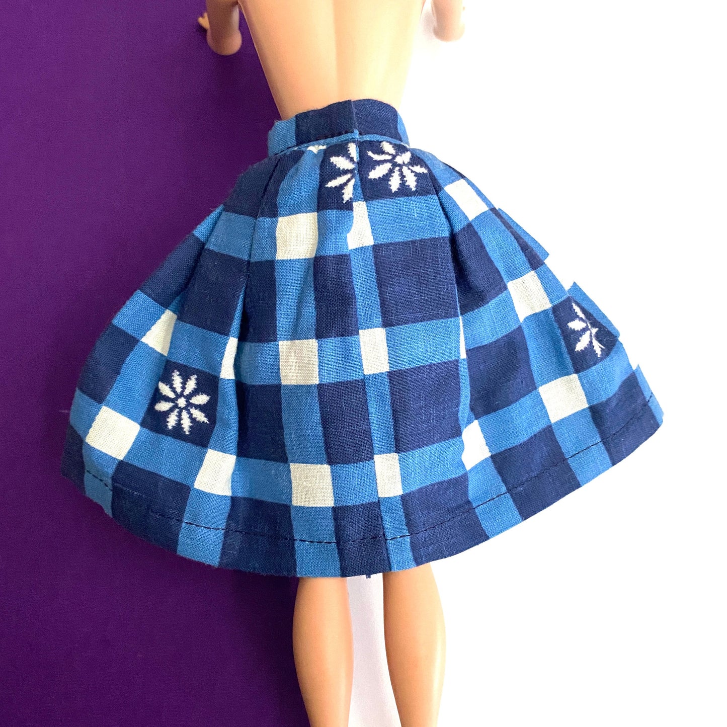 Vintage 1960s Barbie Skirt Advance Pattern #9939 Blue & White with White Flower Accents