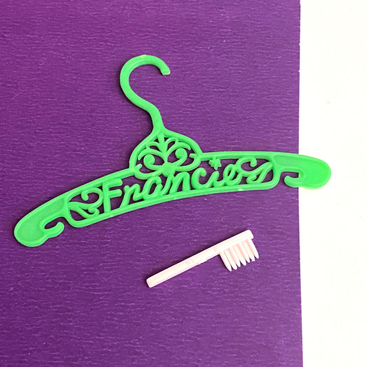 Vintage Francie Doll Gad Abouts REPRODUCTION Green "Francie" Hanger w Eyelash Brush #1250 REPRO 1995