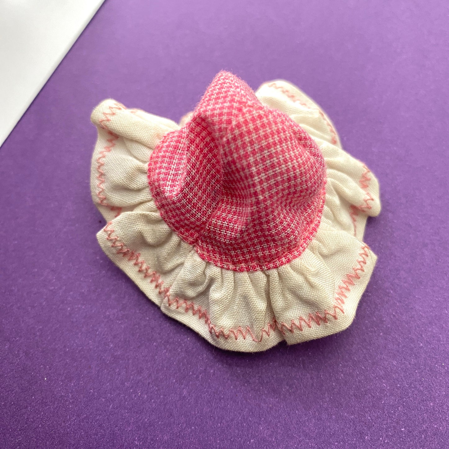 Vintage Tutti Doll Hat Pink & White Gingham Print #3550