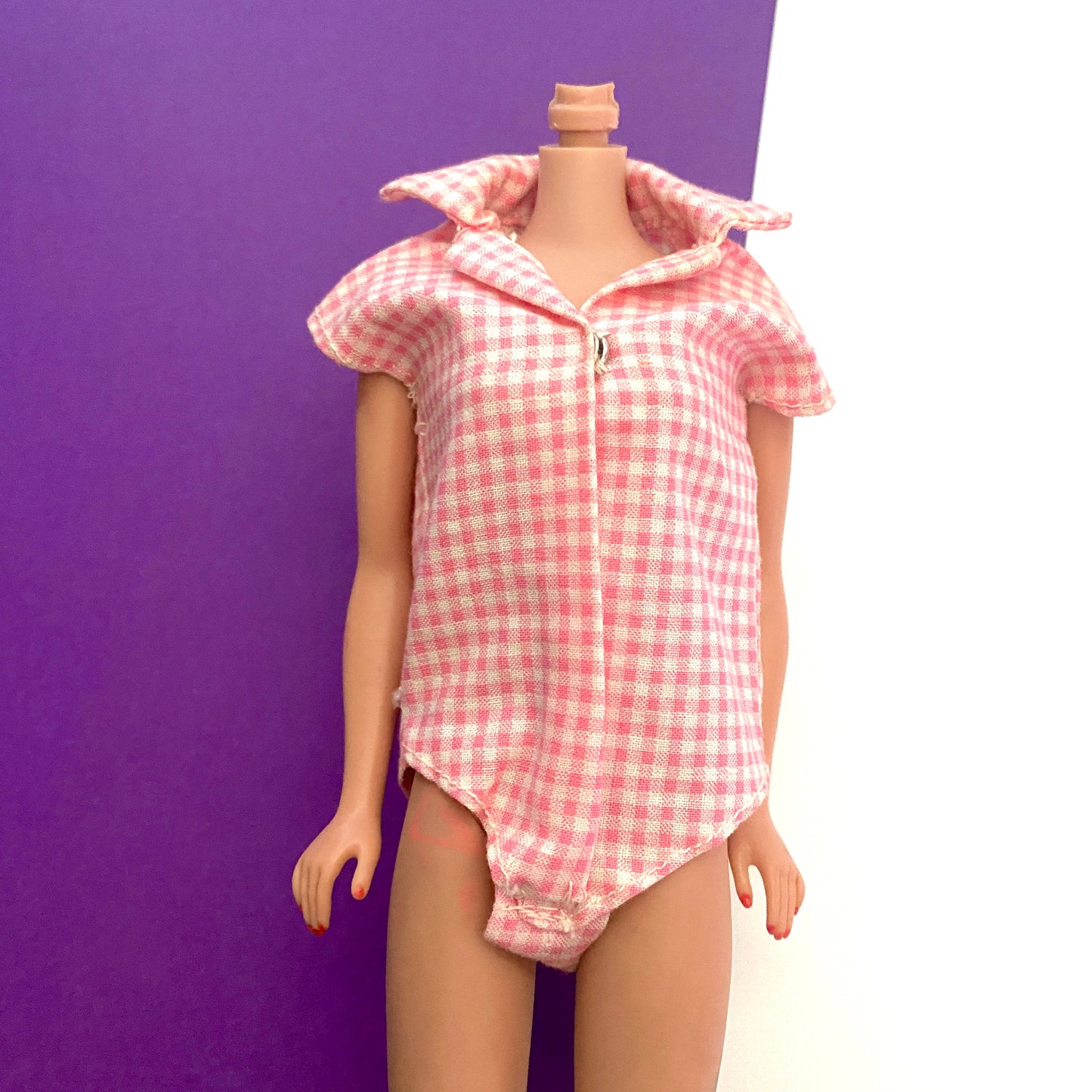 Vintage 1960s Barbie Tammy Doll Pink GinghamTop Blouse Shirt