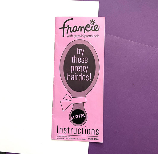 Vintage Francie Grown' Pretty Hair Instructions Booklet Manual 1129-4920, 1970