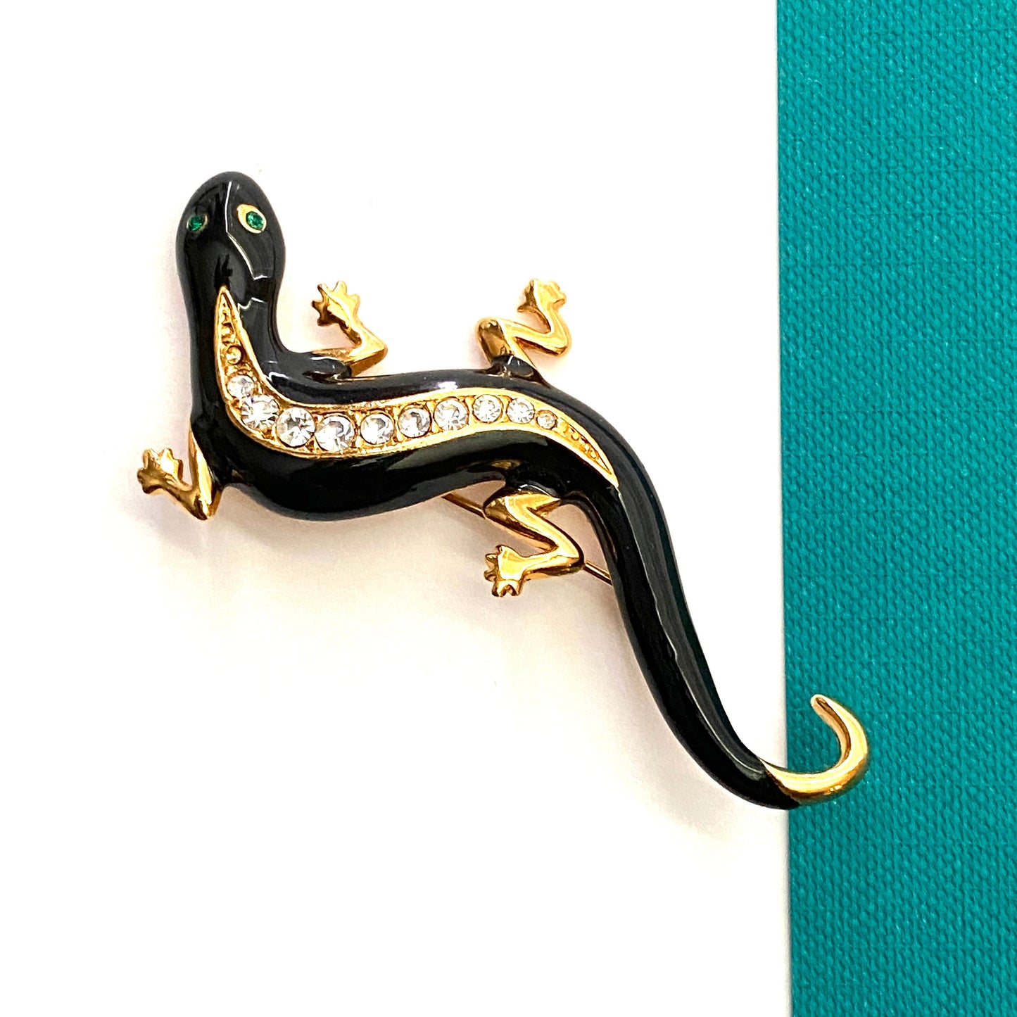 Vintage Avon Lizard/Salamander Brooch Gold Tone with Black Enamel 1990s