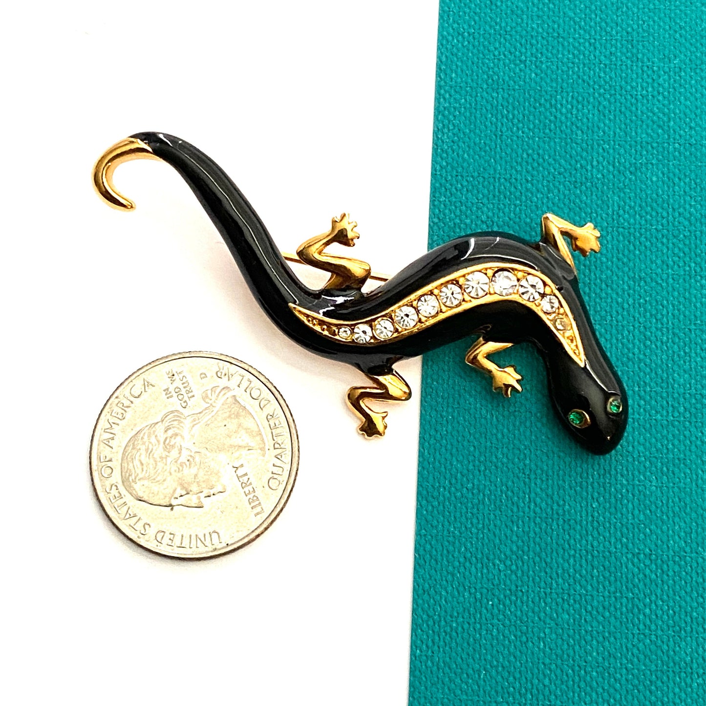 Vintage Avon Lizard/Salamander Brooch Gold Tone with Black Enamel 1990s