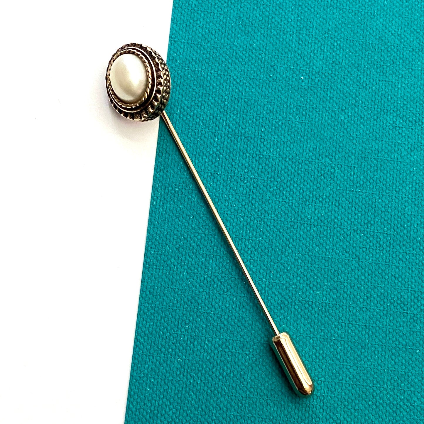 Vintage Avon Stick Pin Gold Tone Faux Pearl Accent