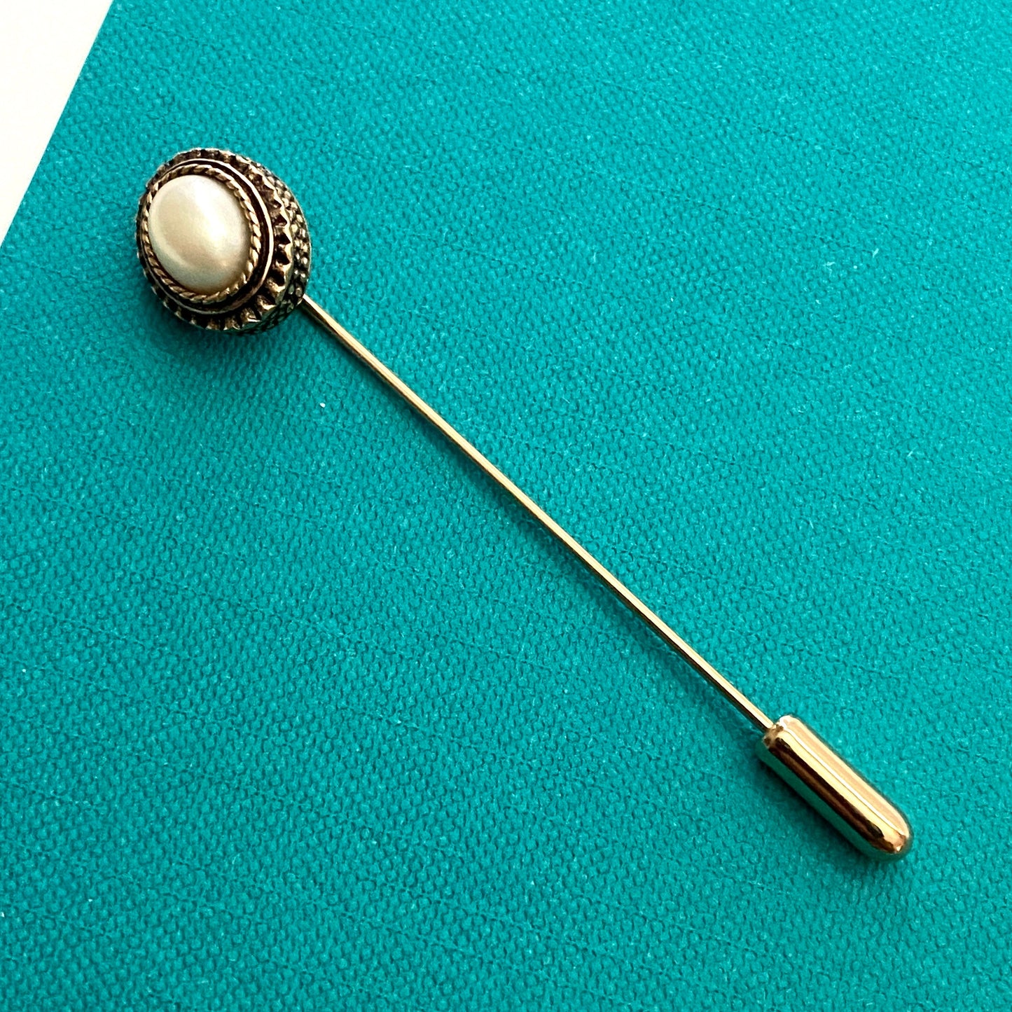 Vintage Avon Stick Pin Gold Tone Faux Pearl Accent