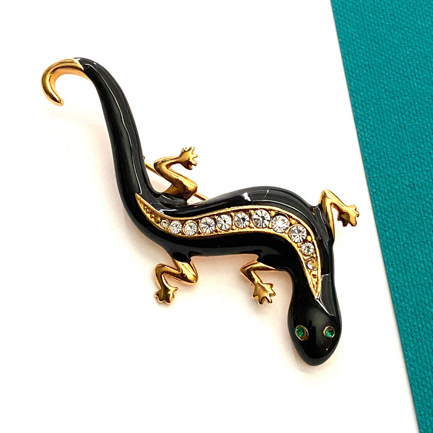 Vintage Avon Lizard/Salamander Brooch Gold Tone with Black Enamel 1990s