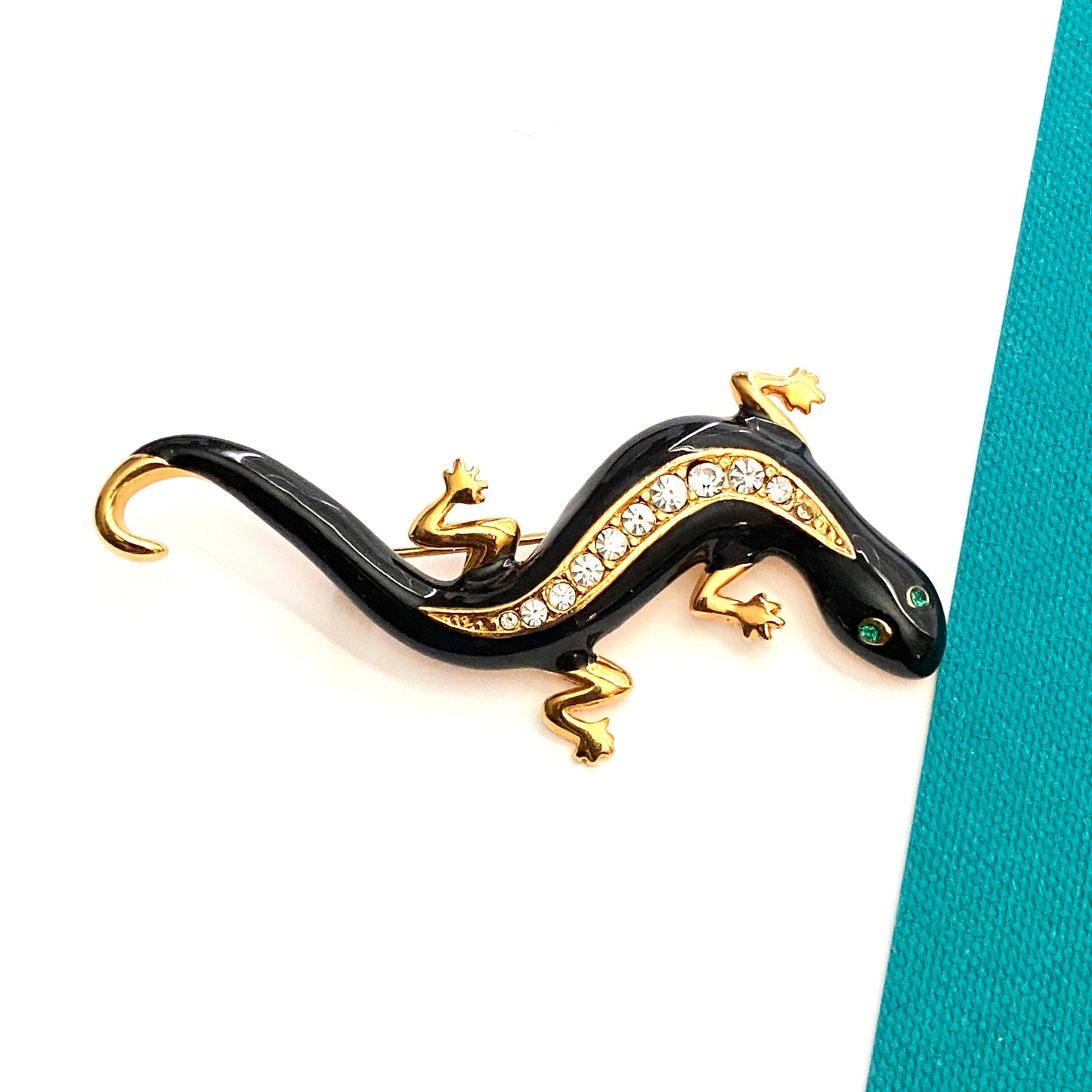 Vintage Avon Lizard/Salamander Brooch Gold Tone with Black Enamel 1990s