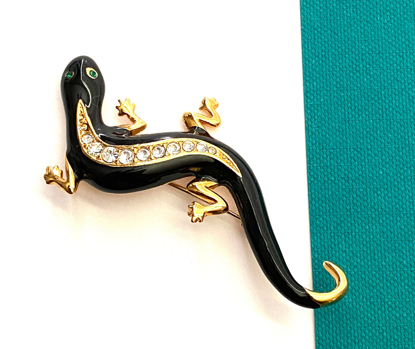 Vintage Avon Lizard/Salamander Brooch Gold Tone with Black Enamel 1990s