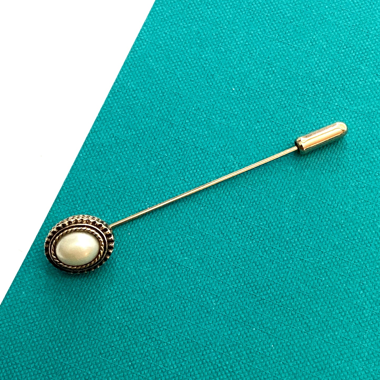 Vintage Avon Stick Pin Gold Tone Faux Pearl Accent