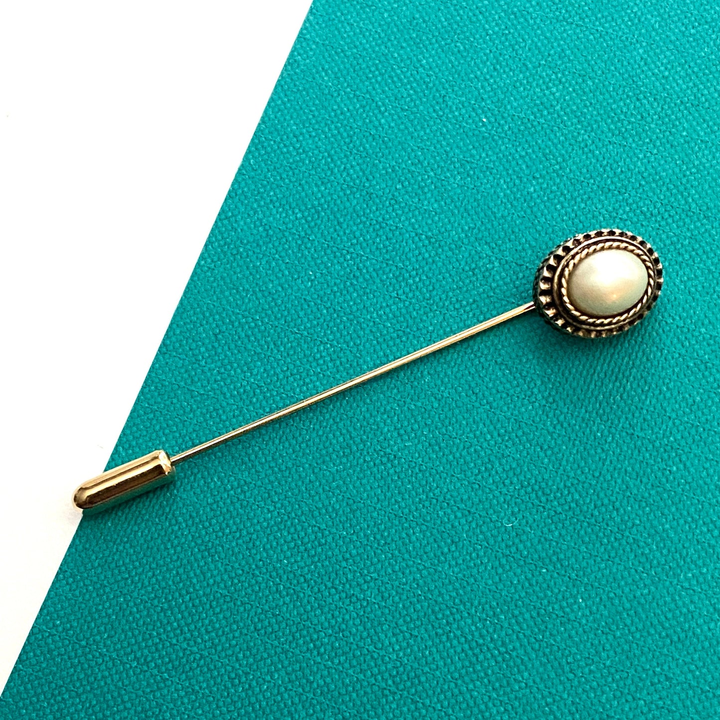 Vintage Avon Stick Pin Gold Tone Faux Pearl Accent