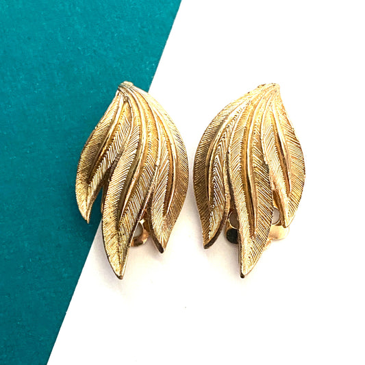 Vintage Coro Goldtone Clip One Earrings, 1950's Signed Coro