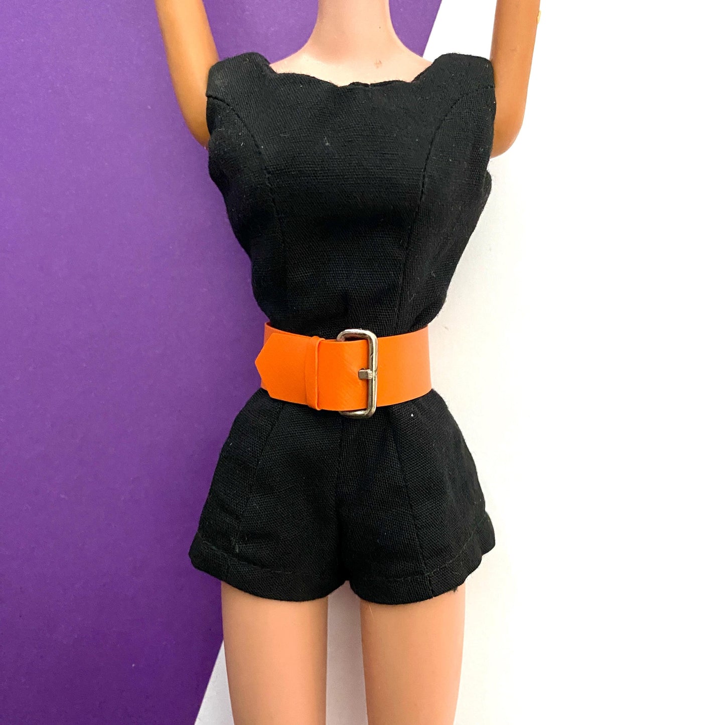 Vintage Barbie Black Playsuit Romper with Orange Wide Belt Fashion PAK 1960's