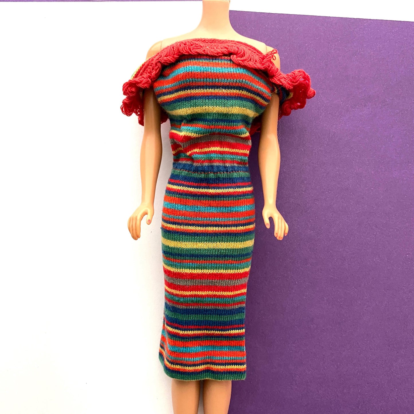 Vintage Barbie & Midge Knit Dress Multi-Stripe Spectator Sport