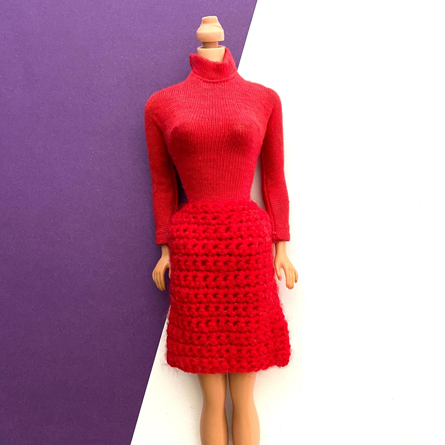 Vintage Barbie Bodysuit Blouse Top #942 with Red Handmade Knit Skirt