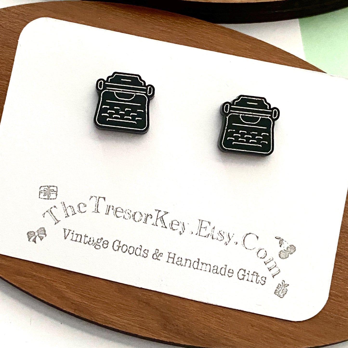 Retro Typewriter Stud Earrings, Black and White Retro Typewriter Shaped Earrings, Fun Gift For Writers