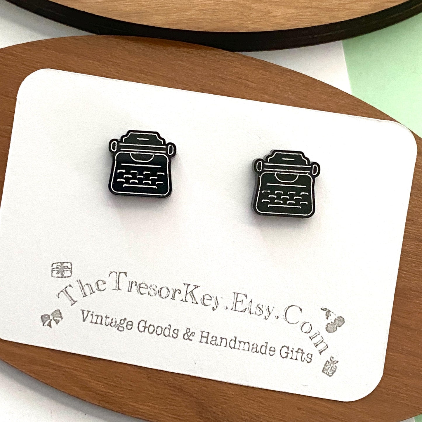 Retro Typewriter Stud Earrings, Black and White Retro Typewriter Shaped Earrings, Fun Gift For Writers