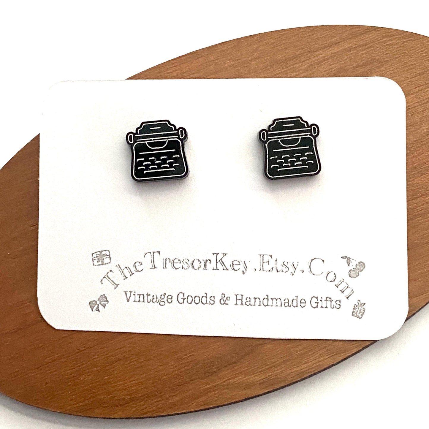 Retro Typewriter Stud Earrings, Black and White Retro Typewriter Shaped Earrings, Fun Gift For Writers