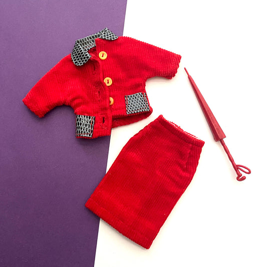 Vintage Wendy Doll Elite Creations Red Corduroy Skirt Set 1960s