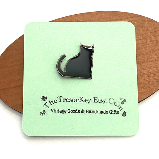 Vintage Cat Pin Brooch Black Enamel Cat Shaped Lapel Pin