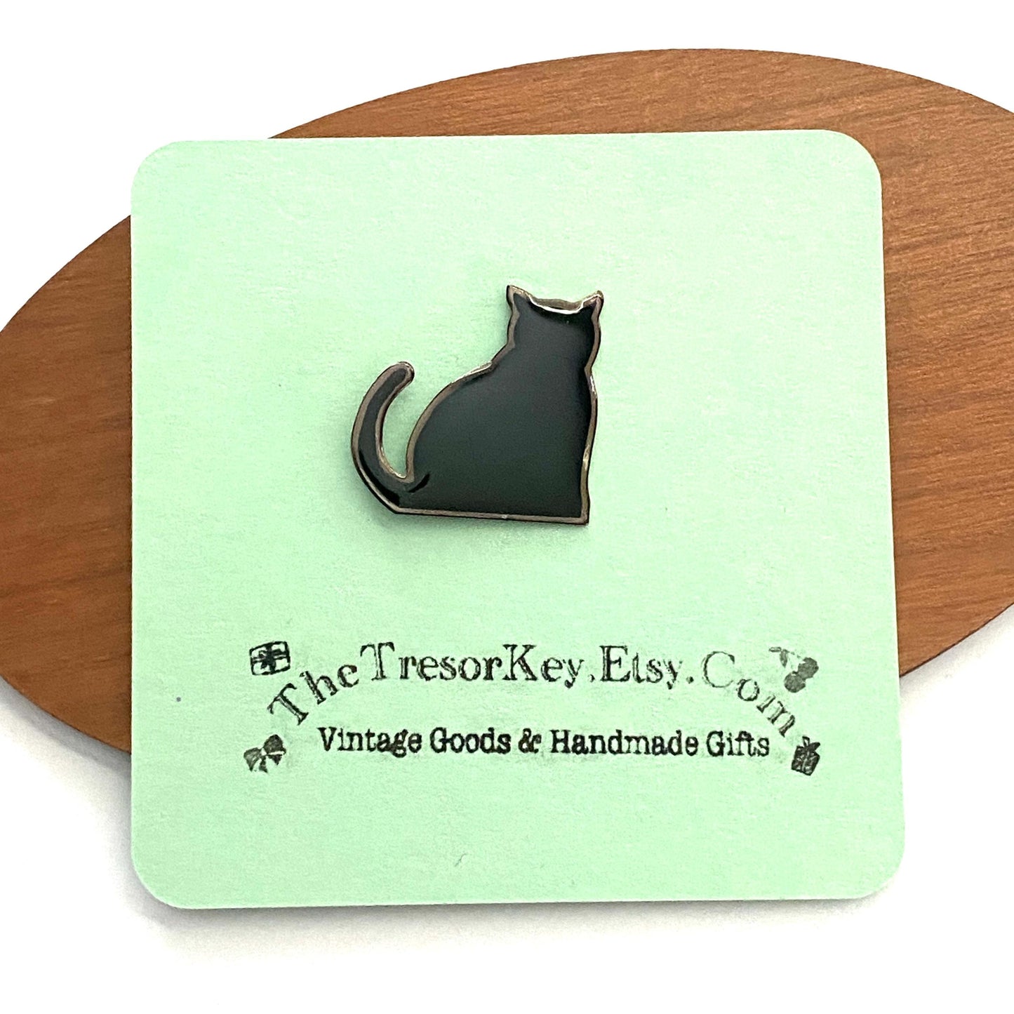 Vintage Cat Pin Brooch Black Enamel Cat Shaped Lapel Pin