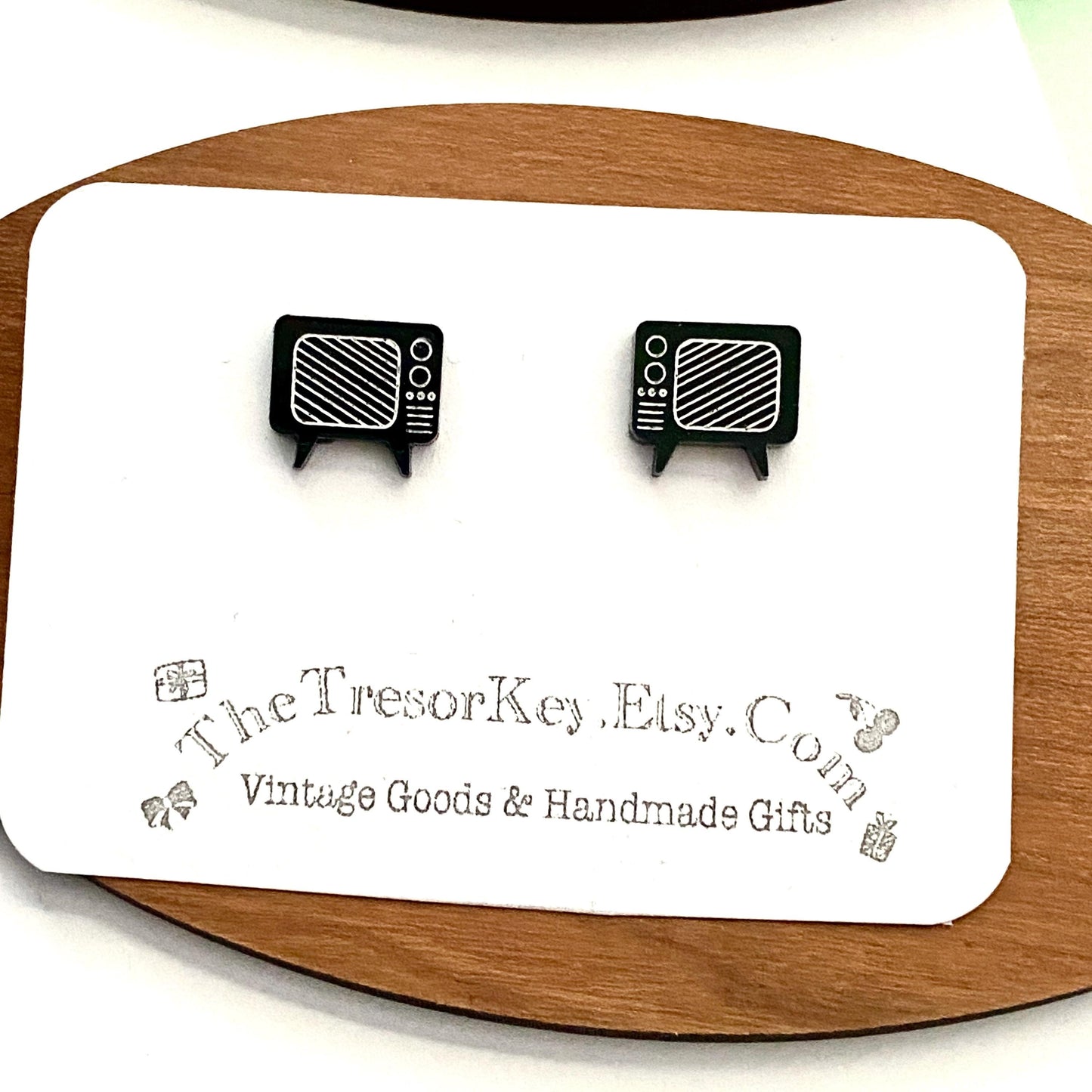 Retro TV Stud Earrings, Black and White Retro Television Shaped Earrings