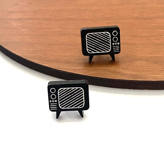 Retro TV Stud Earrings, Black and White Retro Television Shaped Earrings