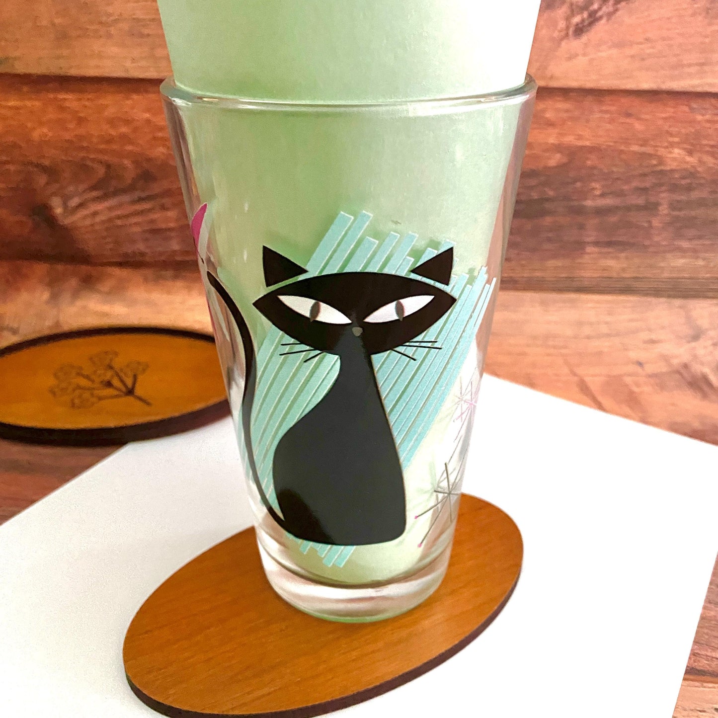 Atomic Cat Themed 16 oz Mixing Glass | Retro Mid-Century Modern Barware | Vintage Inspired Drinkware