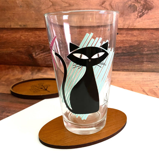 Atomic Cat Themed 16 oz Mixing Glass | Retro Mid-Century Modern Barware | Vintage Inspired Drinkware