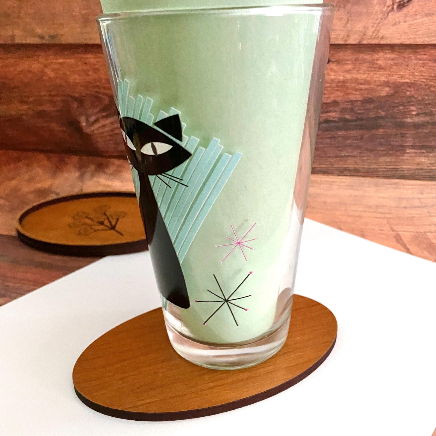 Atomic Cat Themed 16 oz Mixing Glass | Retro Mid-Century Modern Barware | Vintage Inspired Drinkware